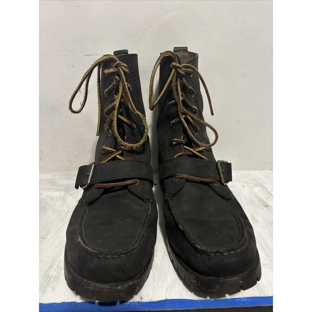 Polo Ralph Lauren Ranger Boots Black Leather Buckle Mens 10D Lug Combat Boot
